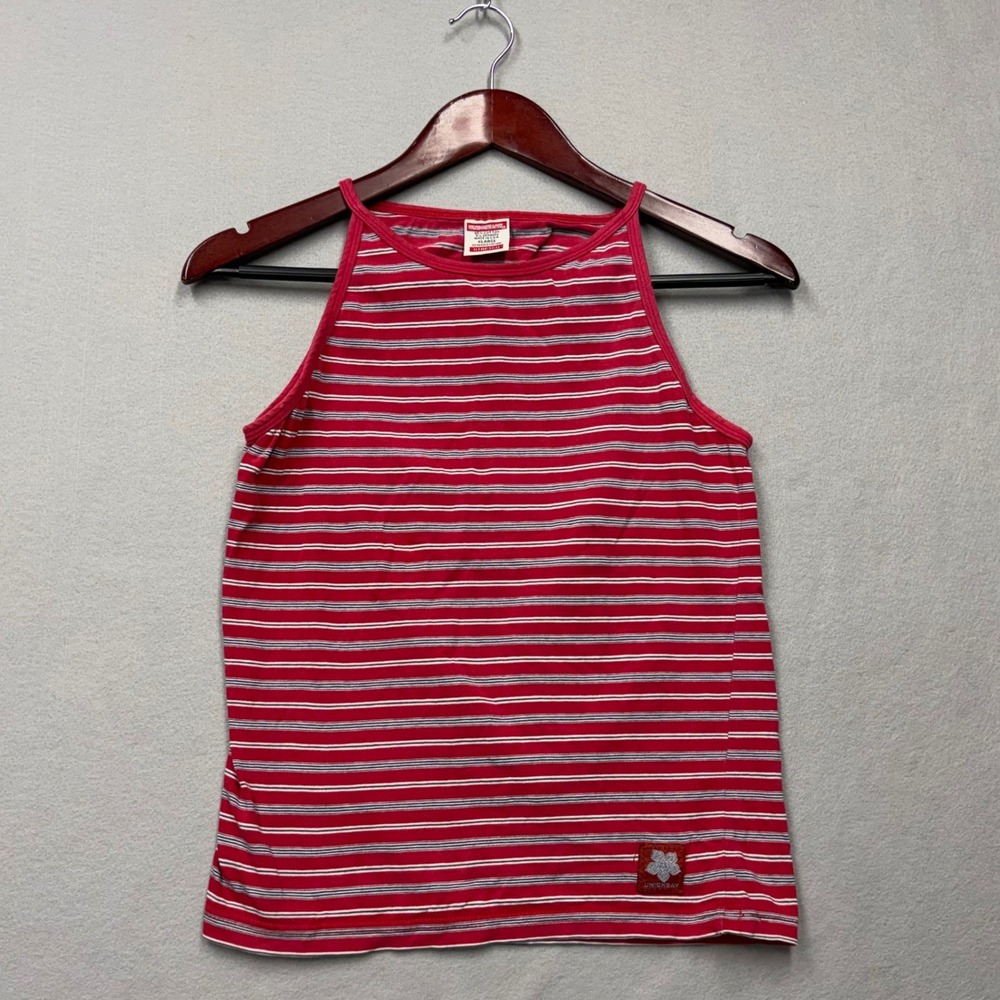 Unionbay Tank Top Girls XL Red Striped Y2K High Neck Stretch Sleeveless Shirt
